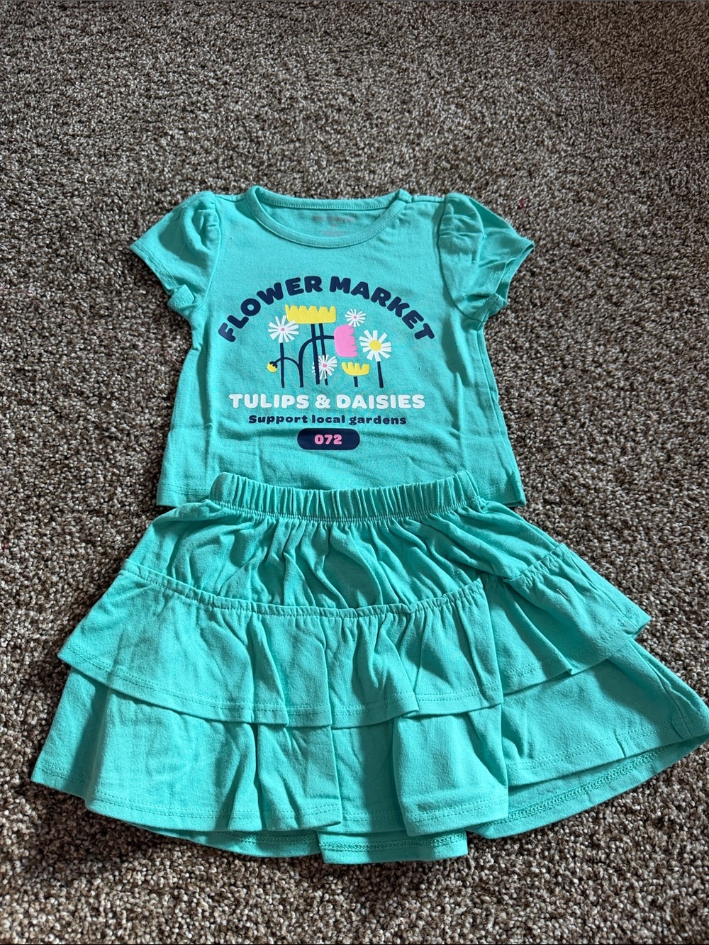 Epic Threads Turquoise Flower Market Tee & Tiered Skirt Set